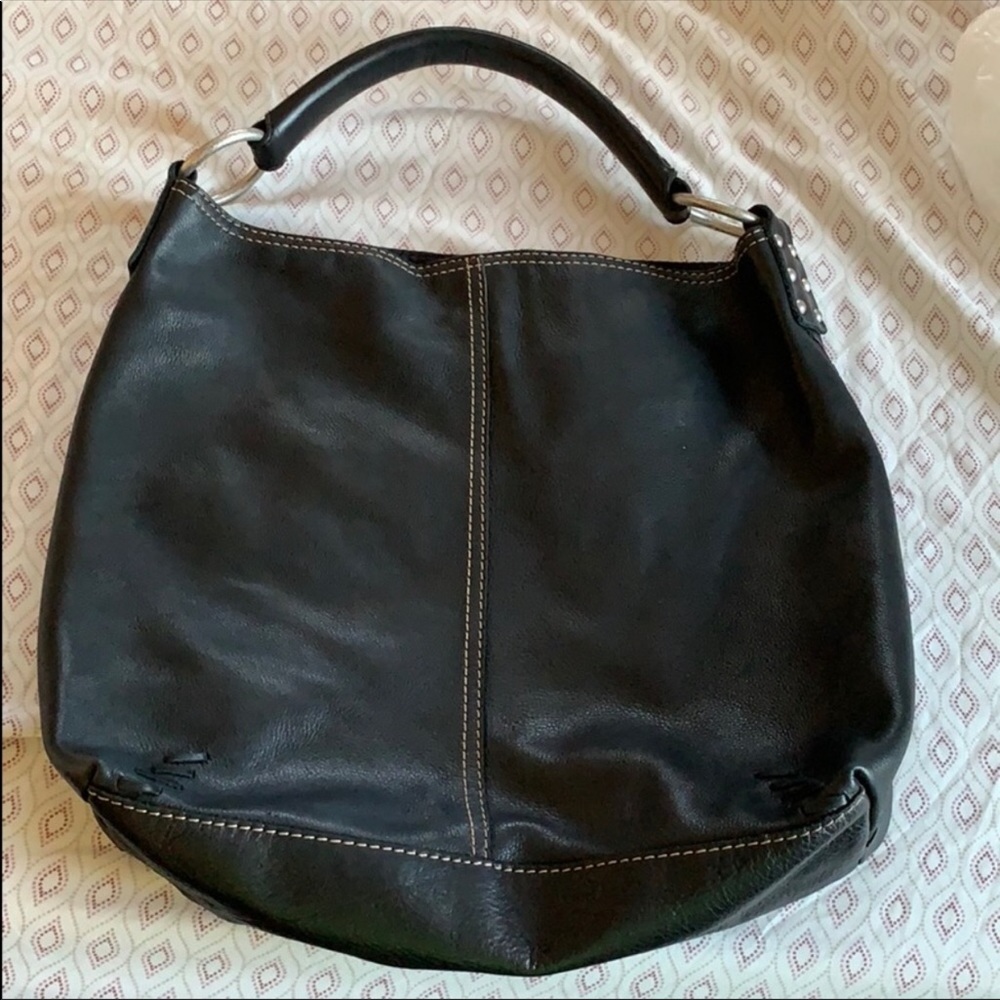Black leather lucky brand hobo handbag